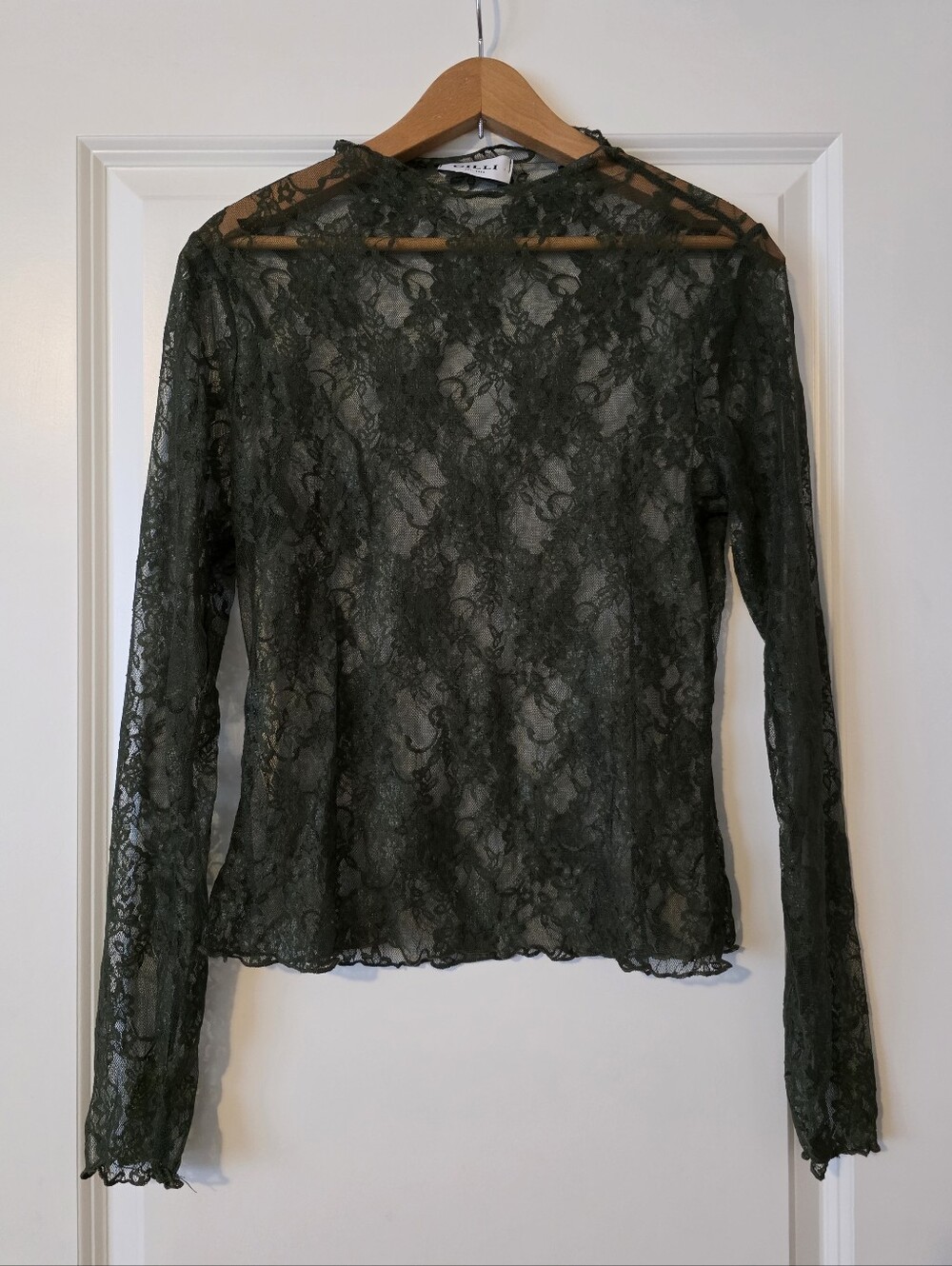 Lace Boho Longsleeve Highneck Womns M Dsrk Green Fairy Whimsygoth Boho Festival